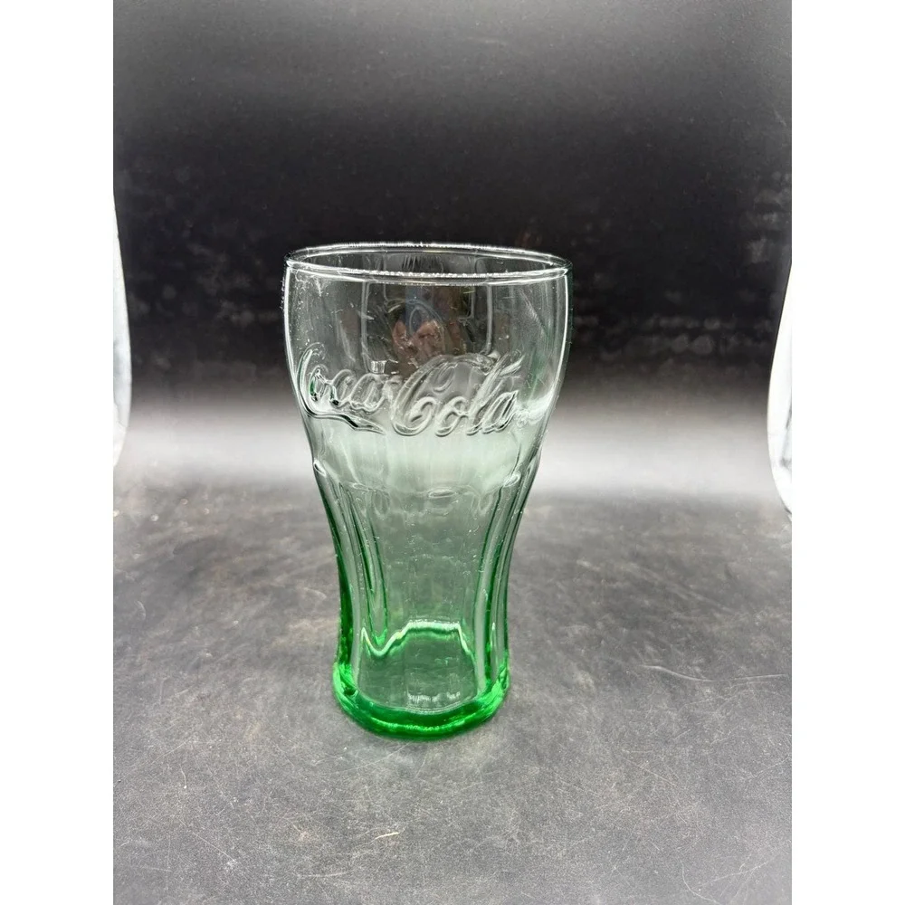 Vintage Coca-Cola Green Glass Tumbler Embossed Logo 16oz Georgia Green 6 inch